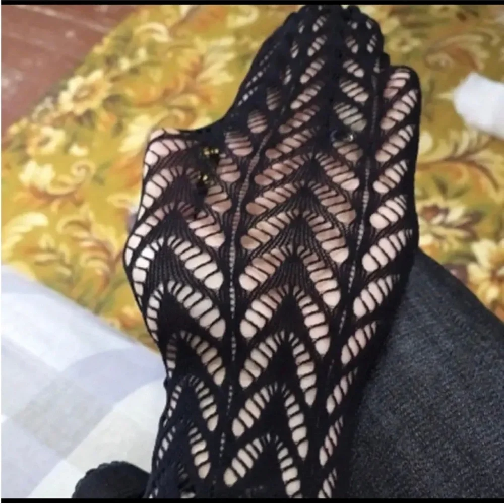 Black Fishnet High Waist Hollow Out Mesh Pantyhose One Size‎